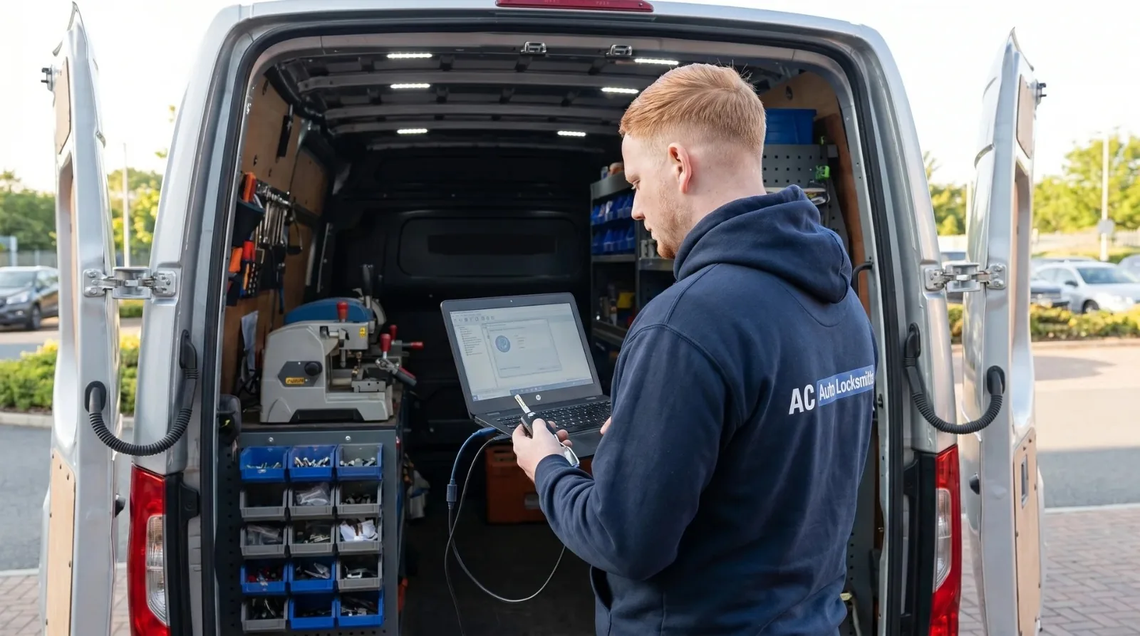 Mobile vehicle locksmith workbench and key programming tools